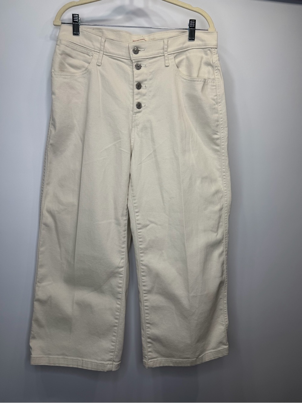 Levi’s Mile High Cropped Wide Leg Cream Jeans Size 31 High Rise Button Fly - Picture 3 of 12